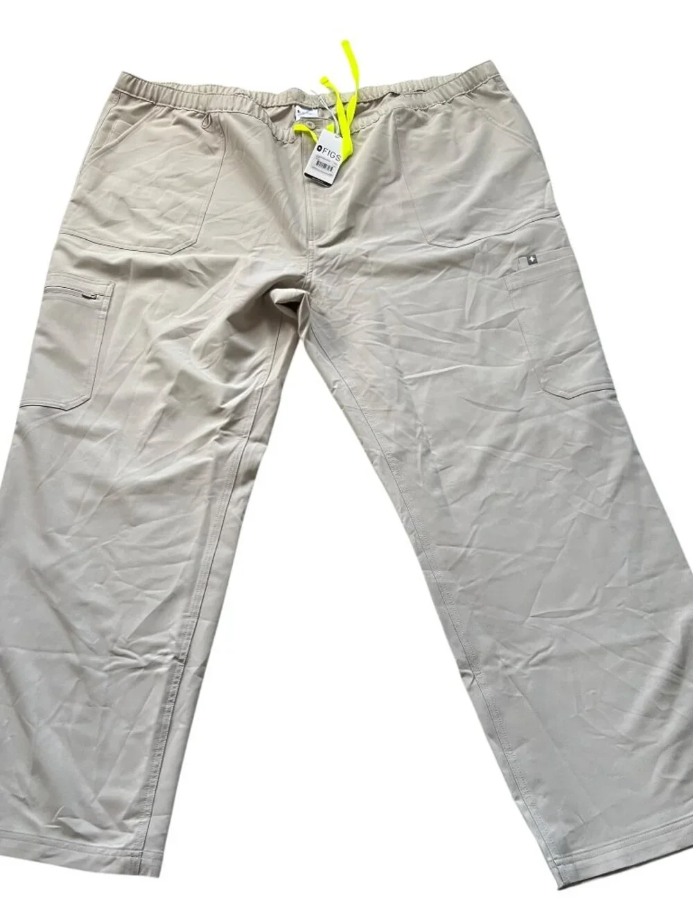 Figs scrub pants Cairo cargo beige khaki drawstring elastic mens 6XLT tall